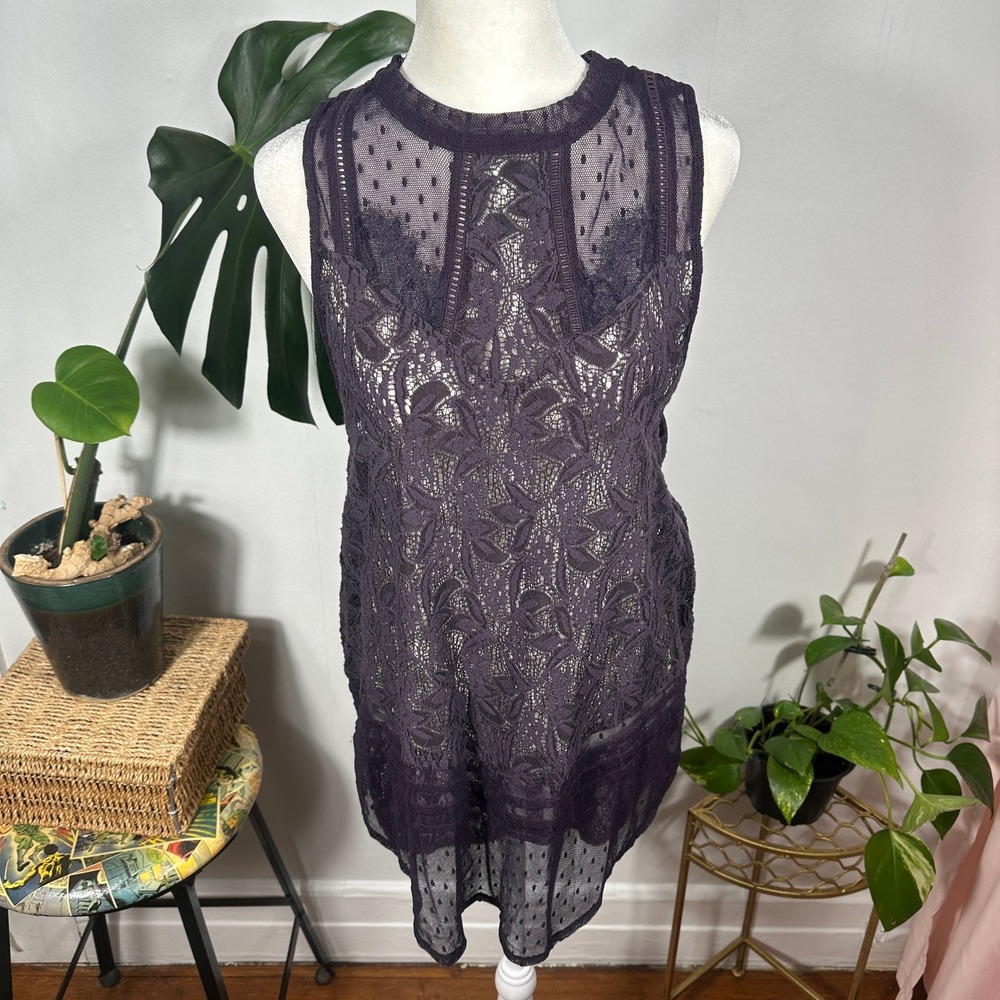 Free People Women's L Modern Mesh Maisie Tunic Tea Blouse Fairycore Whimsygoth